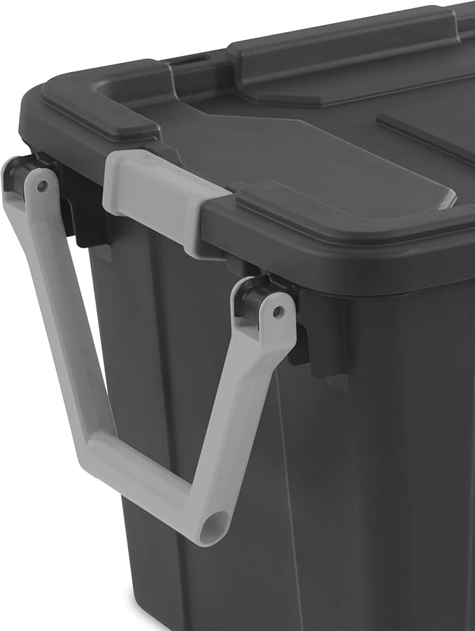 40-Gallon Industrial Storage Bin with Wheels, Heavy-Duty Resin Plastic Tool Box with Locking Lid, Workshop Garage Equipment Organizer, Deep Gray