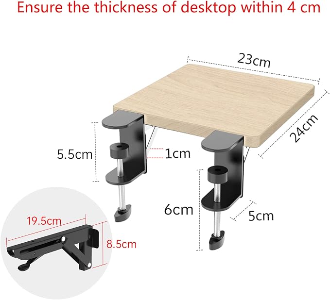 Sisyphy Ergonomics Desk Extender Tray, 9.5x9.1" Punch-Free Clamp on, Foldable Keyboard Drawer Tray, Table Mount Arm Wrist Rest Shelf, Computer Elbow Arm Support