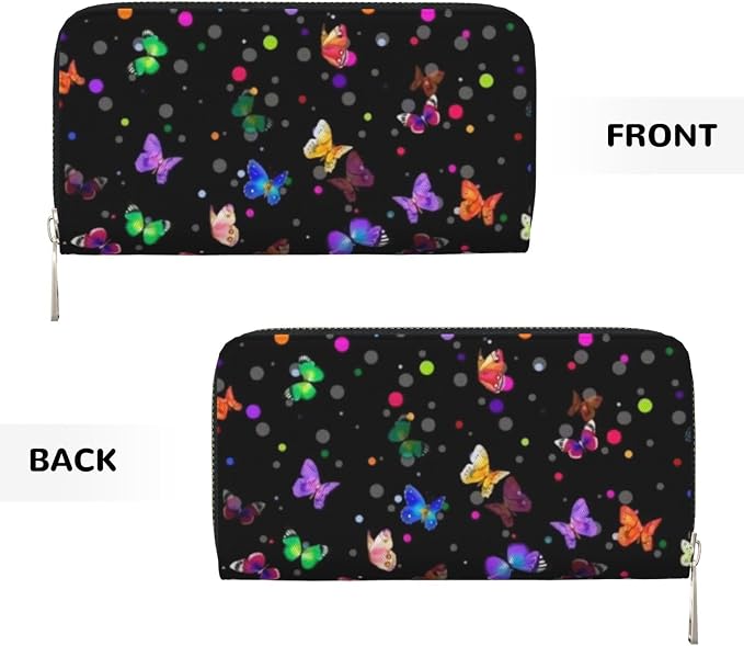 Starry Butterfly Wallet for Men Women Elegant Long Clutch Zip Around Travel Leather Coin Purse Large Capacity Credit Card Holder Handbag