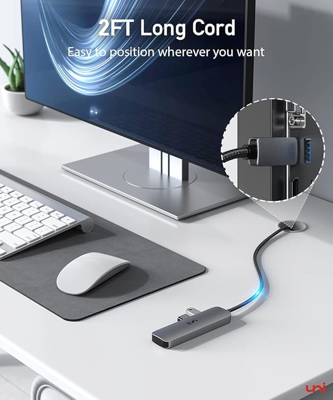 uni USB C to USB Hub 4 Ports 2ft, Sturdy Braided USB Type C to USB Adapter with 4 USB 3.0 Ports, Thunderbolt 3 to Multiport USB 3.0 Hub Adapter for MacBook Pro/Air 2020/2019, iPad Pro