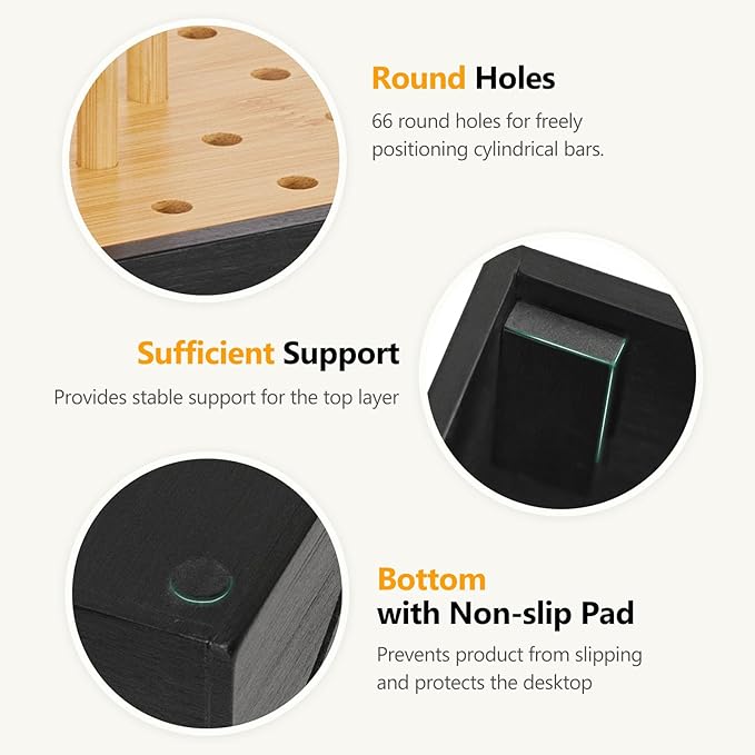 Homde Bamboo Charging Station Organizer: 2 Layer Charger Holder with Drawer for Office Home - Electronic Docking Stand for Multiple Devices, Tablets, Phones （Black）
