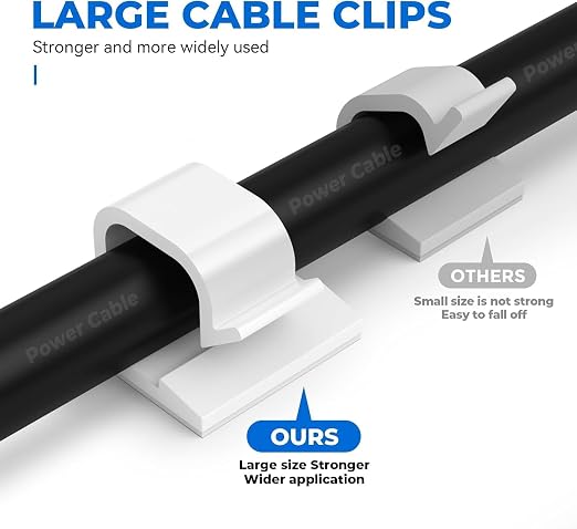 Cable Clips 100pcs with Strong Adhesive Tapes,Wire Holder Organizer Cord Management for Car Office and Home White