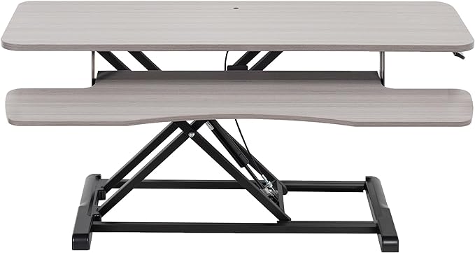 VIVO 36 inch Desk Converter, K Series, Height Adjustable Sit to Stand Riser, Dual Monitor and Laptop Workstation with Wide Keyboard Tray, Gray Top, Black Frame, DESK-V036KG