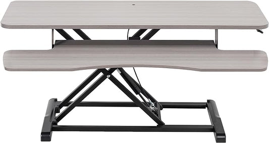 VIVO 36 inch Desk Converter, K Series, Height Adjustable Sit to Stand Riser, Dual Monitor and Laptop Workstation with Wide Keyboard Tray, Gray Top, Black Frame, DESK-V036KG
