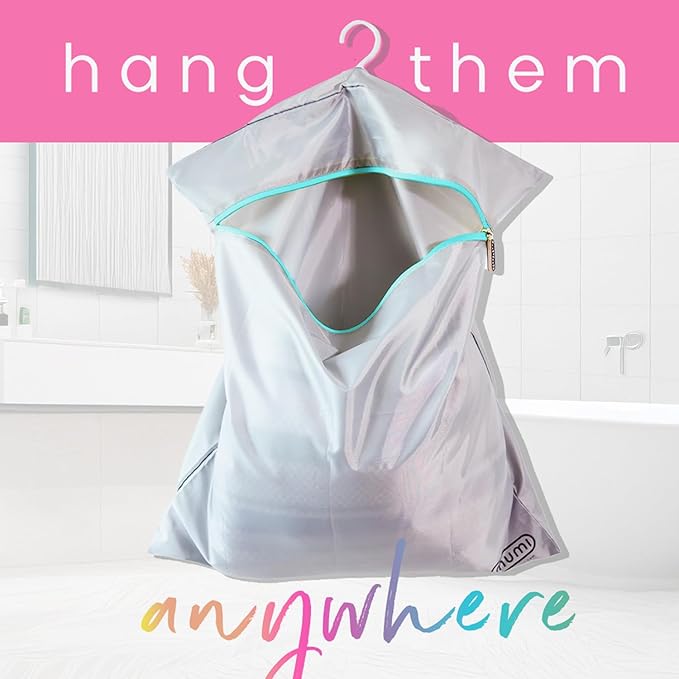 MUMI Travel Laundry Bag – Moisture & Smell-Proof Clothes Bag with Folding Hanger & Outer Pouch | Large Laundry Storage Bag for Suitcase, Gym & Packing | Dirty Clothes Organizer (Pink)
