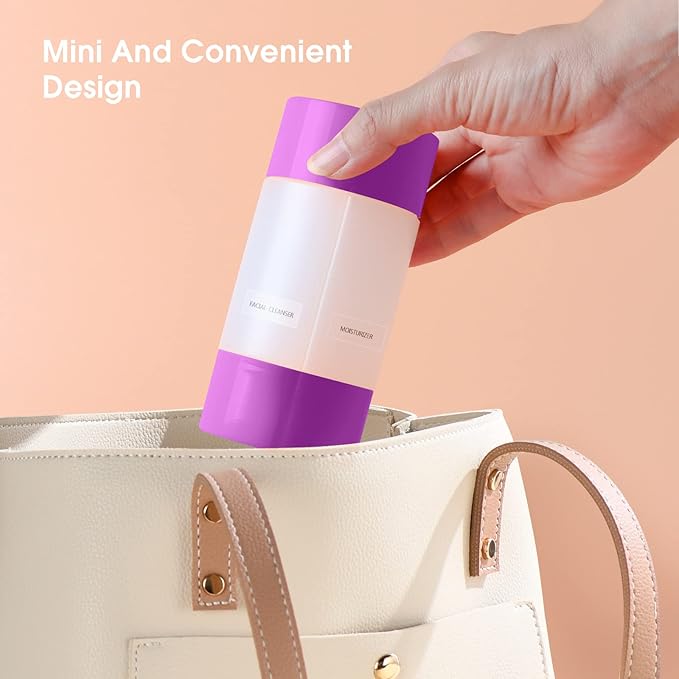 Olatay Travel Bottle, TSA approved 4-in-1 Leak-Proof Bottle, 4 * 60ml/2oz, with 2 Pre-printed Labels for Travel Gym Camping, Carry-On Travel Size Toiletries Shampoo Lotion Bottle for Women Men(Purple)