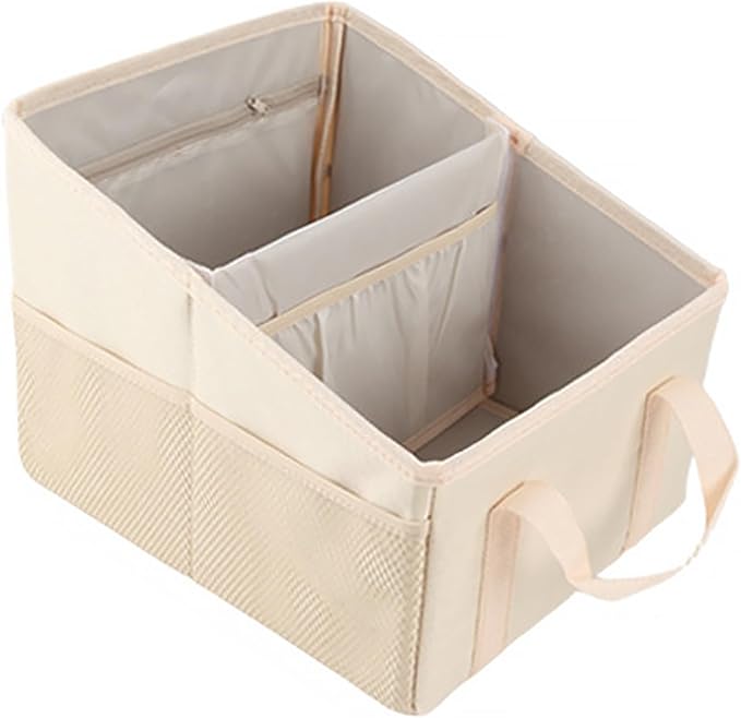Trunk Organizer - Car Seat Organizer Front or Backseat Organizer for Travel, 16L Waterproof Foldable Car Organizer for SUV & Sedan, 1680D Oxford Polyester (cream-colored)