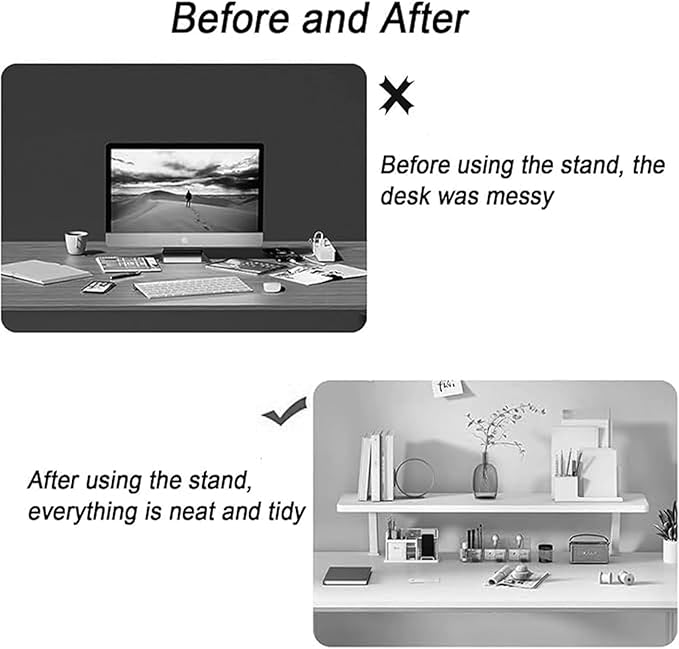 Clamp On Desk Organizer Shelf White, Above Desk Storage Extension Portable No Drill Required Bookcase Clamp Rack for Home Office Dorm Workstation and Study Space (White, 23.6x7.8 in)