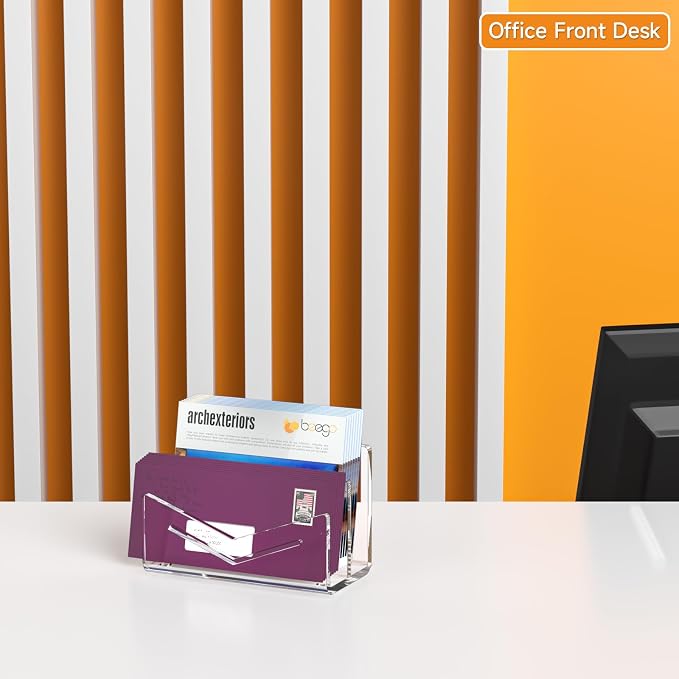Beego Envelope and Mail Organizer Countertop - 2 Compartments Clear Acrylic Desk Organizer Letter Holder Desktop File Sorter Bill Document Folder Rack for Office, Home, School Desk Organization