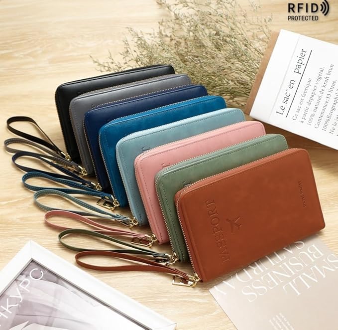 S-11 RFID Blocking Passport Holder Travel Wallet, Slim Zipper Card Case with ID Window, Boarding Pass Slot & Credit Card Organizer for Men and Women. (Navy Blue)