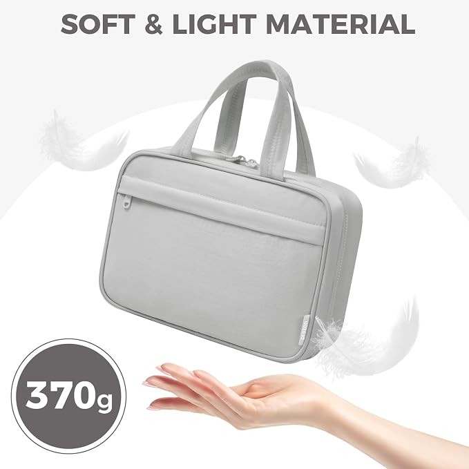 Toiletry Bag for Women, Portable Hanging Organizer, 4 Leakproof Compartments for Full-Sized Conditioners, Brush Sets, Makeup Accessories, Visible and Easy to Access, M, grey