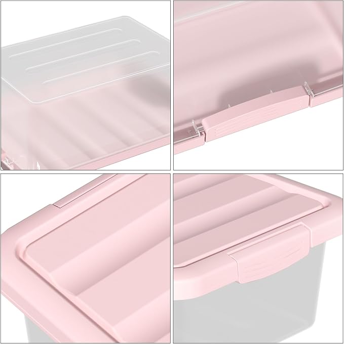 14 Quart Basic Clear Storage Box with Pink Lid (Pack of 2)