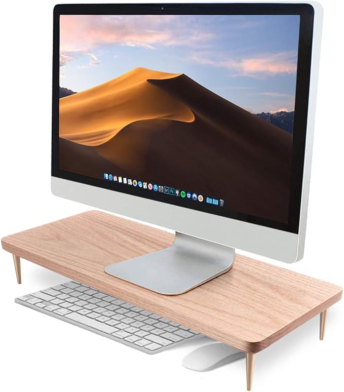 Monitor Stand Wood Riser with 4 USB Ports, Computer Monitor Stand with America Walnut Data Transfer Charging Hub -Compatible with Computer, Mac, PCs, Smartphone, 20.5*8.3in