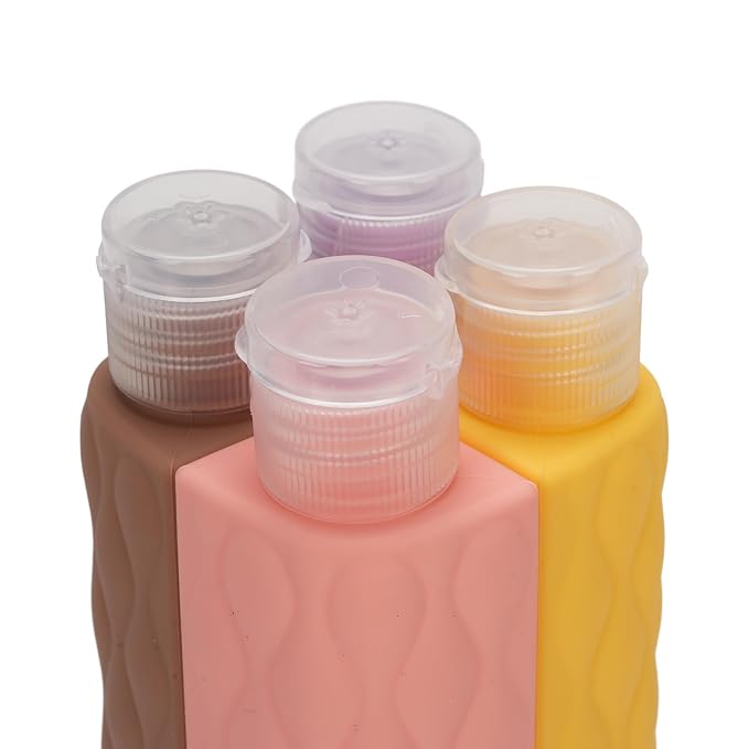 4 in 1 Portable Travel Bottles Set, Leak Proof Silicone Wide Mouth Containers, Brown Series - Durable Silicone Material, Leakproof Design, Ideal for Outdoor Travel (Light Pink Series)