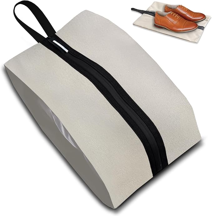 Shoe Bag for Travel, Waterproof Extra Large Shoe Storage Organizer with Handle, Multi-Functional Odor-Resistant Shoe Pouch for Gym, Soccer, Golf, Tennis Soccer Cleats Bag 16.5 x 9.8 Inches (Off white)
