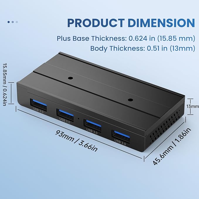 EJAY 4-Port Magnetic USB 3.0 Hub, 5Gbps High-Speed Data Transfer, Includes 2 Packs Sliding Rail, Screws & Sticky Pads for MacBook Laptop PC