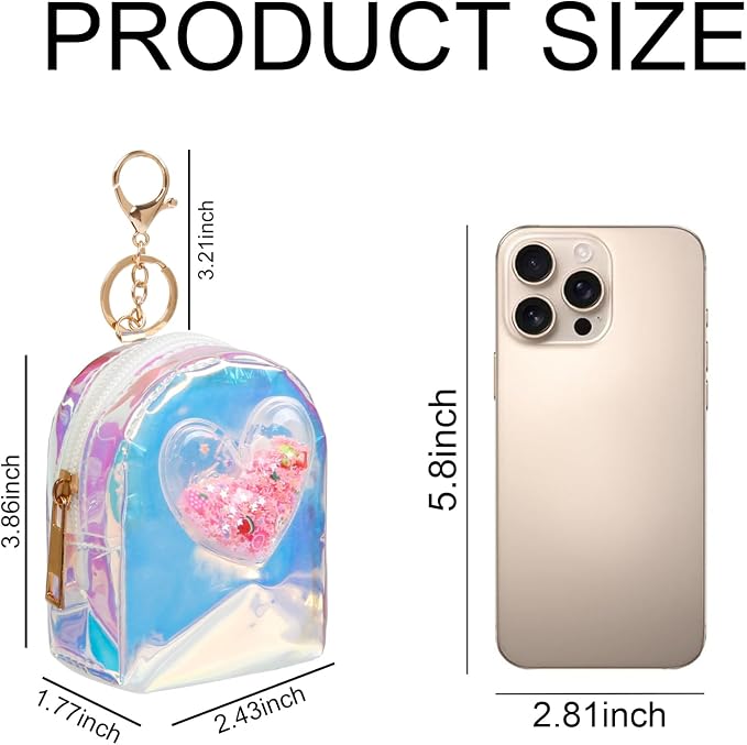 AIBFRID 4Pcs Mini Backpack Keychain,Cute Cosmetic Bag for Women,TPU Clear Makeup Bag Key Pocket Lipstick Bag Card Holder Data Cable Organizer Zipper Pouch (Heart Crown Bow Star)