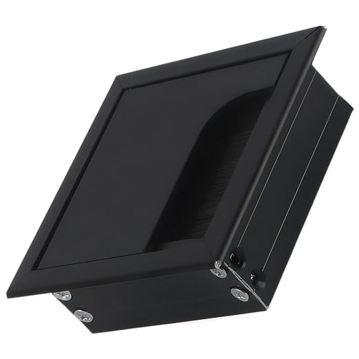 Desktop Cable Management Cover for Desk Organization - Aluminum Alloy Cable Box with Brush Seal (Black, 8.0x8.0x2.8 cm)