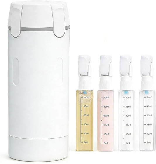 4 in 1 Travel Dispenser Bottle, 4 Pack 30ML Travel Bottles for Toiletries, Refillable, Leak Proof, Portable, for Travel, Camping, Business Trip, for Face Wash, Body Wash, Lotion, Toner (White)