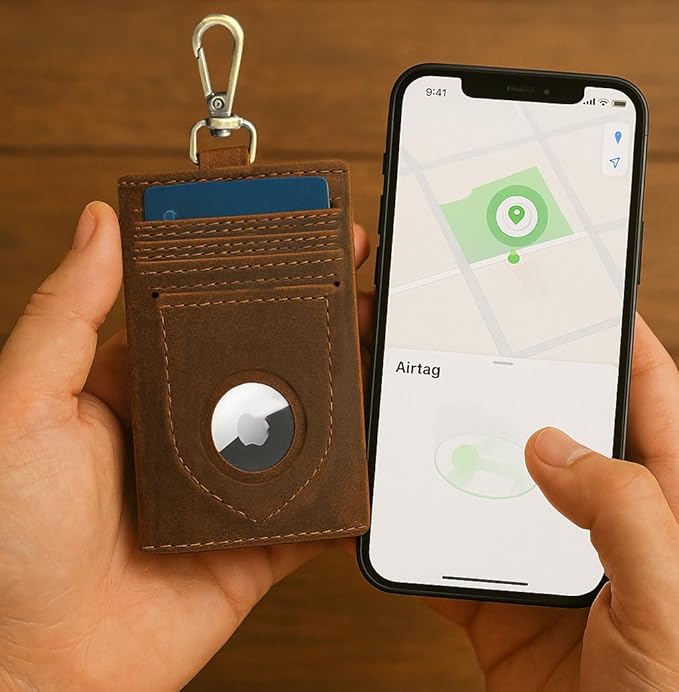 RUSTIC TOWN Leather Key Holder - Smart Fob Car Key Loop Wallet Slim Keychain Pouch - Practical Key Organizer for Men & Women