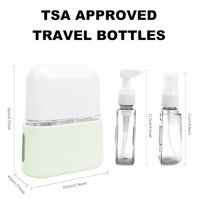 Skycase Travel Bottles - Leak Proof Refillable Tsa Approved Travel Size Toiletries, 4 in 1 Liquid Bottles Containers with Labels and Funnel Airplane Accessories Kits for Lotion Liquid (Green)