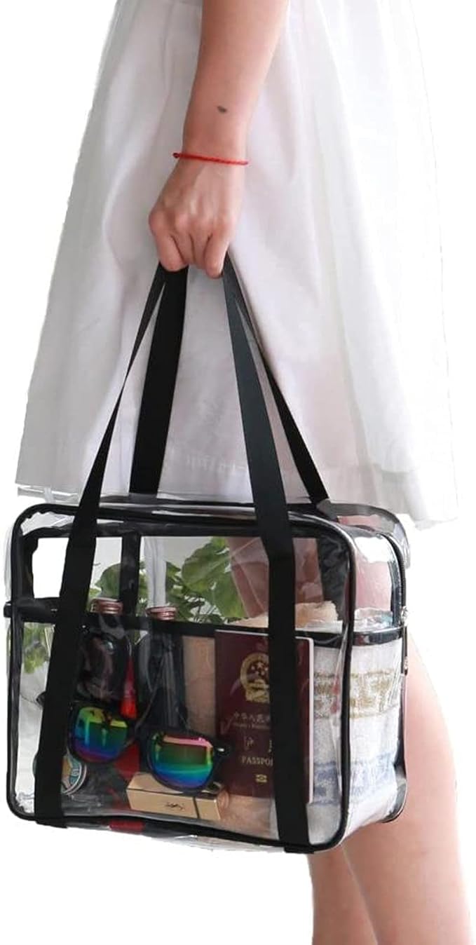 SxoSyo Clear Makeup Bags Large Travel Toiletry Bag for Women Transparent Bag Clear Cosmetic Bags with Handle Bathroom Organizer (black)