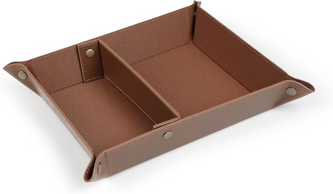 Londo Leather Tray Organizer - Practical Lightweight Water Resistant Computer Table Desk Storage Box for Wallets, Watches, Keys, Coins, Cell Phones and Office Equipment