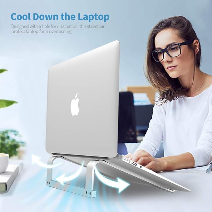 LENRUE Laptop Stand for Desk，Stable MacBook Pro Stand，Ergonomic Aluminum Computer Riser for 12 13 15 16.2 inch ，Computer Cooling Stand for Mac MacBook Pro Air,HP, Dell, More PC Notebook (Silver)