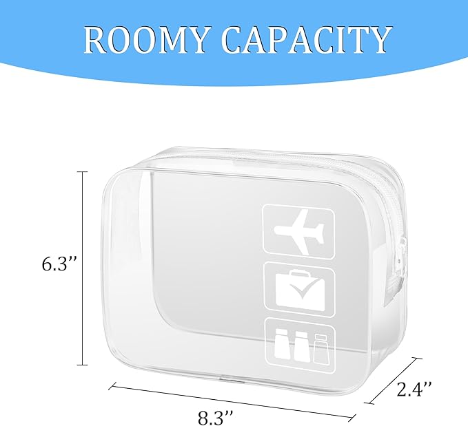 Sogiv 3Pcs TSA Approved Clear Travel Toiletry Bag, Unisex, White+Blue+Pink, 8.3 x 6.3 x 2.4 inches, Waterproof, Easy to Clean, Cosmetic Case, Travel Organizer