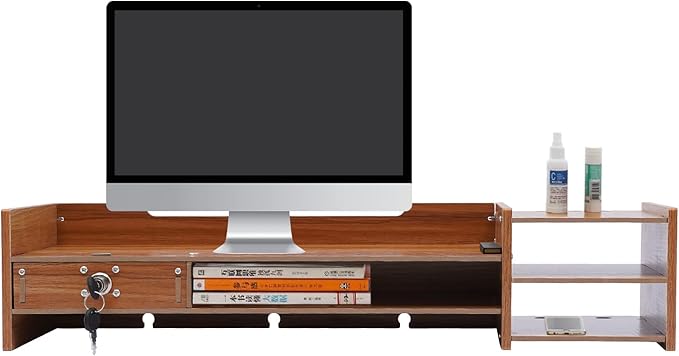 YIYIBYUS Computer Monitor Stand Riser Desk Laptop Organizer Stand with Drawer Desktop Storage Organizer Shelf for Office, Home Computers PC Monitors