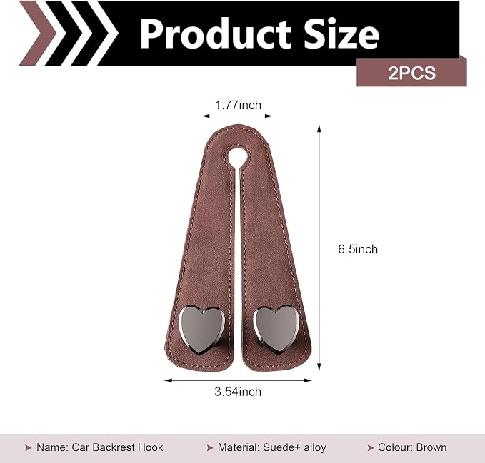 2 PCS Car Seat Backpack Hooks, Alloy High Load-bearing Seat Headrest Double Hooks, 2-in-1 Multifunctional Storage Hangers Phone Holder, Universal for Most Cars (Brown)