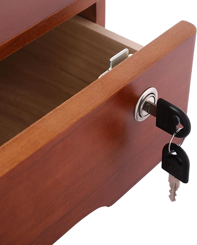 Desk Organizer with Drawer, Wooden Desktop Storage Box with Lockable Office Supplies Drawer Organizer Tabletop Storage Multifunctional Desktop Storage Box for Office Study Dresser（Walnut Color）