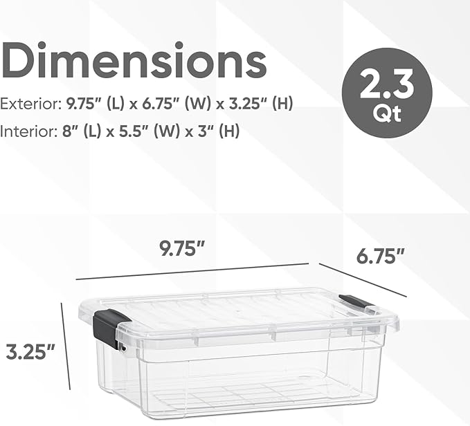 Superio Clear Storage Boxes with Lids, 2.5 Quart Plastic Container Bins for Organizing, Stackable Crates, BPA Free, Non Toxic, Odor Free, Organizers for Home, Office and Dorm, 5 Pack