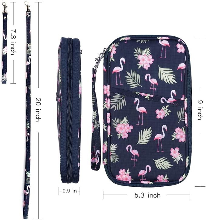 RFID Passport Wallet with Vaccine Card Slot, Family Travel Passport Holder Document Organizer Bag with Wrist & Neck Double Strap