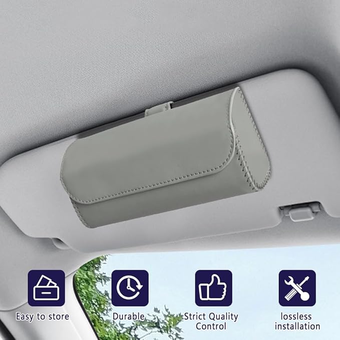 Sunglasses Holder for Car Sun Visor, Sunglass Organizer for Car, Magnetic Leather Eyeglasses Protective Storage Case, Waterproof Glasses Organizer Visor Accessories for Vehicles (Gray)