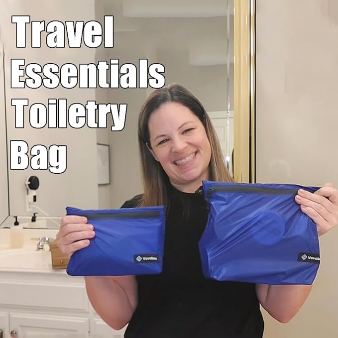 Vavabox Extremely Light Toiletry Bag for Women, Water-Resistant Zipper Pouch, Nylon Makeup Bag Travel essentials for Men Camping Gym (Dark Blue)