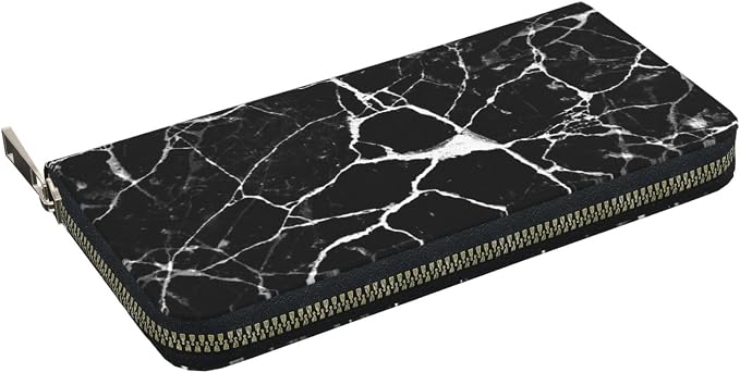 Marble Print Black White Wallet for Men Women Elegant Long Clutch Zip Around Travel Leather Coin Purse Large Capacity Credit Card Holder Handbag