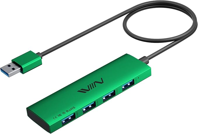USB 3.0 Hub,4 Port USB Splitter Extender Portable Adapter Multiport Data Hub for Laptop,Xbox, Flash Drive,HDD,Console,Camera,Keyborad,Mouse Windows,Mac OS PC,Not Designed to Charge Devices-Green