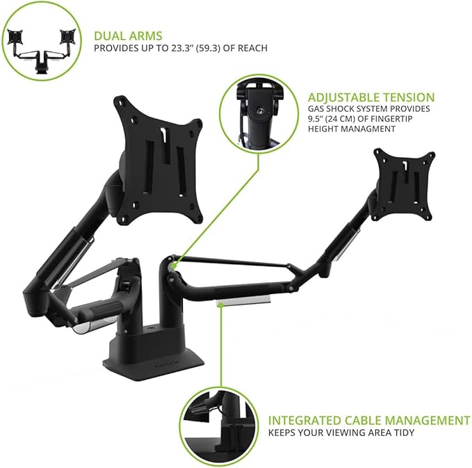 Kanto DMS2000 Dual-Monitor Desktop Mount for 17-inch to 32-inch Displays | Black