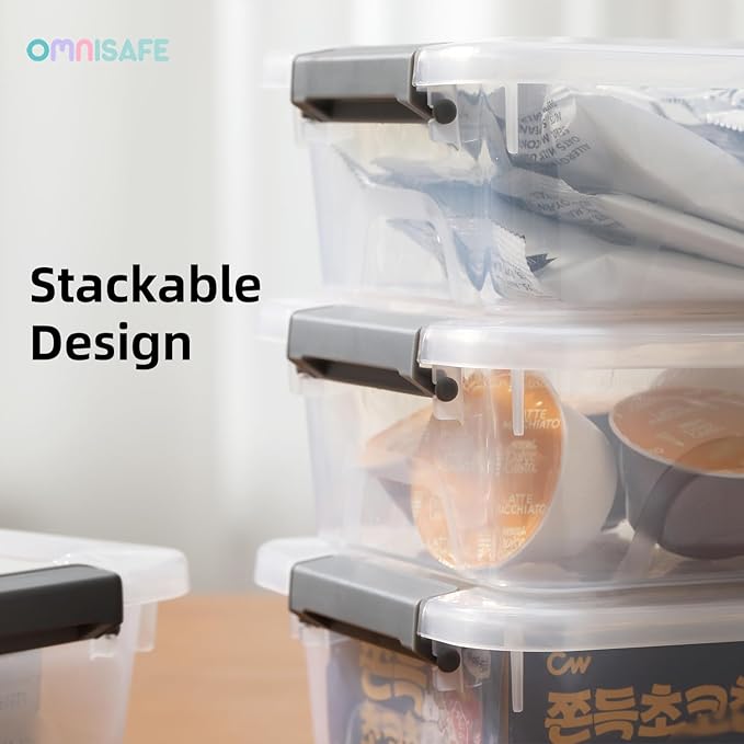 Plastic Storage Bin with Lid, Stackable Design, Clip Box for Crafts, Supplies and Office Items Container (8 Pack 4 Quart)