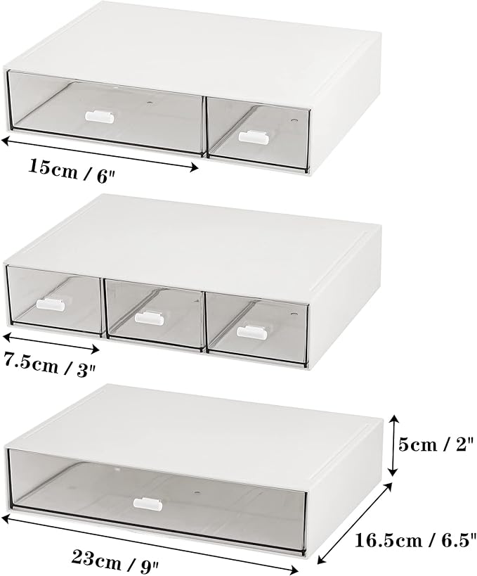 Lyellfe 3 Tier Small Desk Organizer with 6 Drawer, Stackable Desktop Storage Box, Portable Size Office Supplies Jewelry Storage Case, Makeup and Stationary Organizer for Cosmetic, School Supply