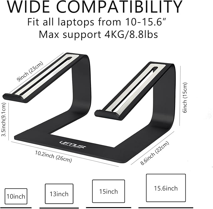Urmust Laptop Stand for Desk - Ergonomic Computer Stand Riser Holder for MacBook Air Pro, Dell, HP, Lenovo, Samsung, Alienware Laptops 11-15.6" (Silver, Up to 15.6" Laptop)