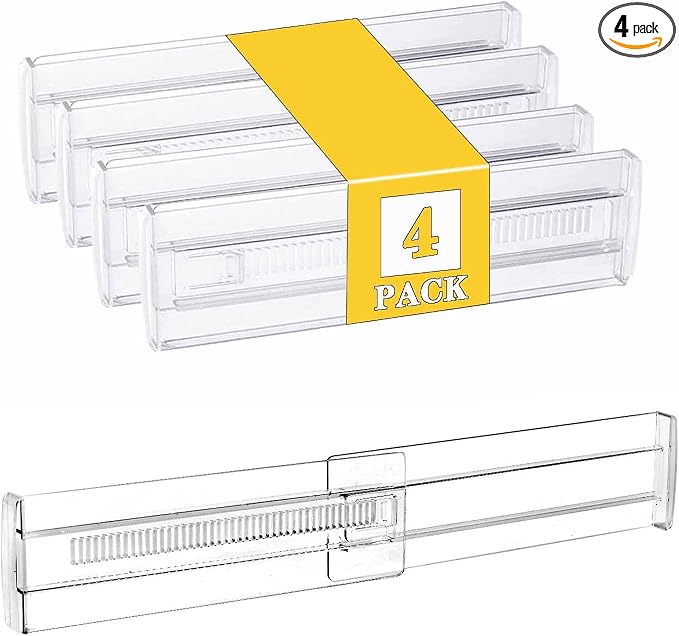 4 Pcs Drawer Dividers for Clothes, 3.15" High 11.34"-19.69" Adjustable Expandable Dresser Drawer Organizer, Clear Plastic Separators for Dresser, Baby Clothing (4, clear)