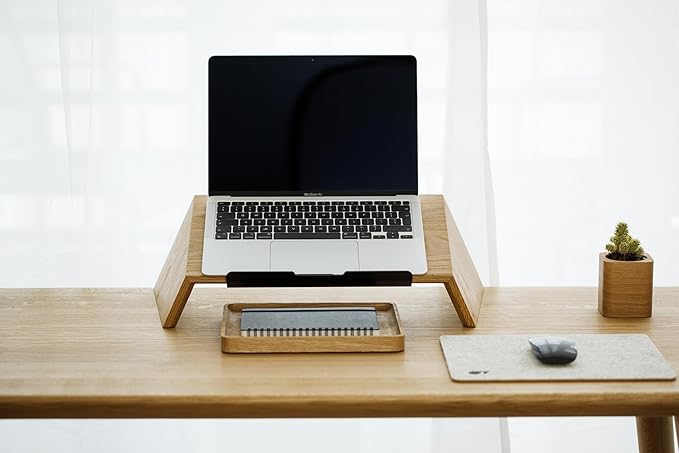 Oakywood Wooden Slanted Laptop Stand for Desk - Convenient Riser & Holder - Ergonomic Wood Stand 45x22x14cm - for 13-14" Laptops Oak