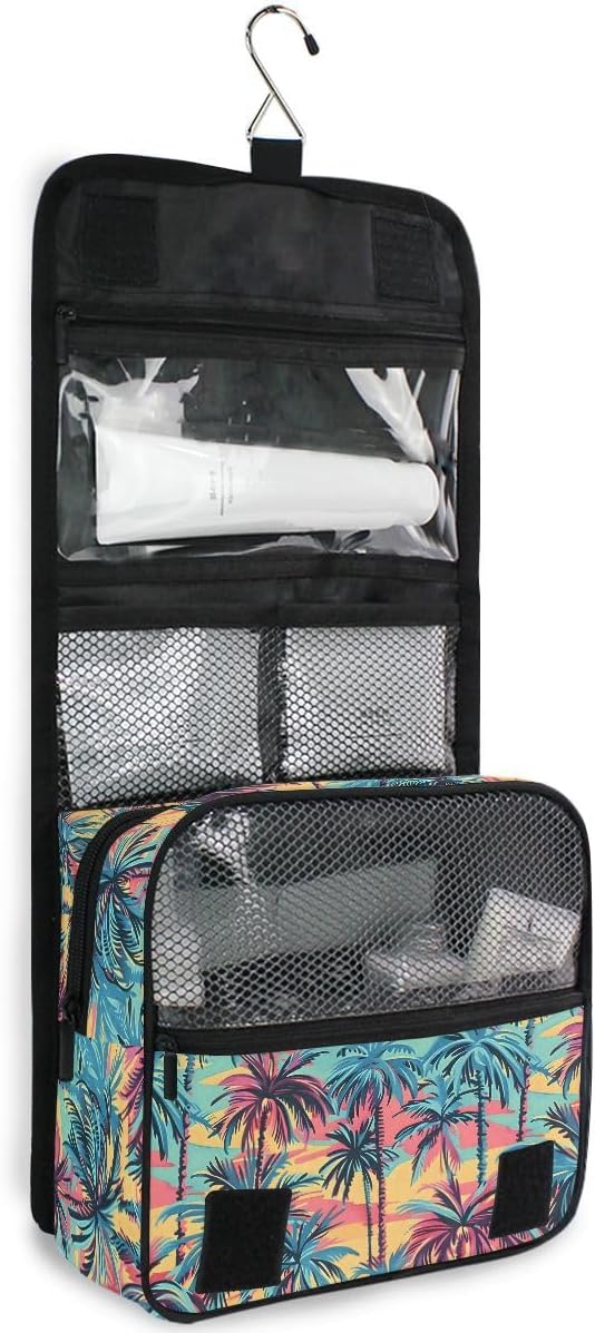 Hanging Travel Toiletry Bag Hawaiian Palm Colorful Style Kit Makeup Case Cosmetics Organizer for Men Women