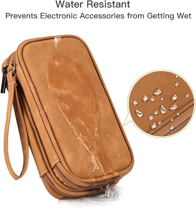 CAAORDKSO Universal Electronics Accessories Carrying Case, Electronic Cable Organizer Bag, Travel Cable Accessories Bag Pouch for Cable, USB, Cord, Charger, Phone, Power Bank, Earphone (Brown, Large)
