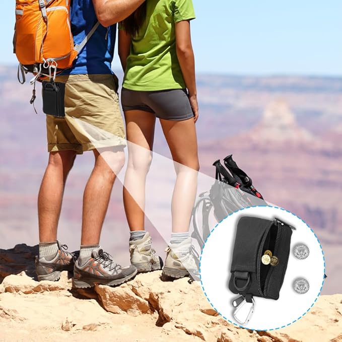 EDC Pocket Pouch, Mini Molle Pouch Wallet Tactical Keychain Pouches Multi Function Carabiner Gadget Utility Organizer Key Card Case Zipper Portable Military Outdoor Bag Tactics Waist(Black)
