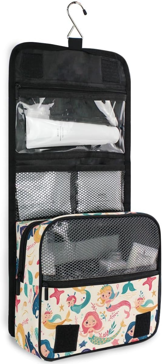 senya Hanging Travel Toiletry Bag Cute Kit Makeup Case Cosmetics Organizer for Men Women (Cute Mermaids And Friends)