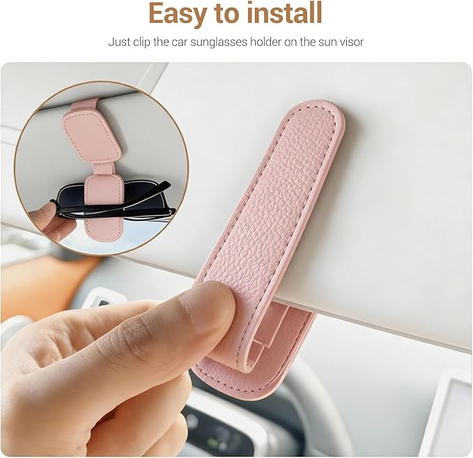 Sunglass Holder for Car Visor Clip, Teen Girl Car Essentials, Cute Pink Car Accessories for Women, Car Visor Magnetic Sunglasses Holder Clip (1, Pink)