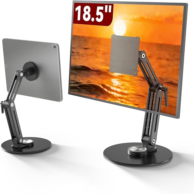 Jakeko Magnetic Portable Monitor Stand 15.6" - up to 16" 18.5 inch Tablet Holder for iPad VESA Mount 75mm for Desk Adjustable Foldable 360° Swivel (Up to 18.5'')